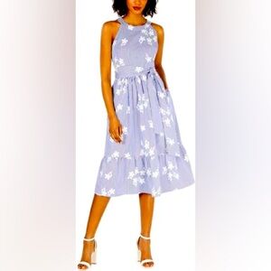 Jessica Howard Blue Striped Women’s Dress with Floral Embroidery